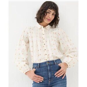 Fatface Elsie Ivory Dobby Blouse Sz 8 Cotton Balloon Long Sleeve Boho Chic
